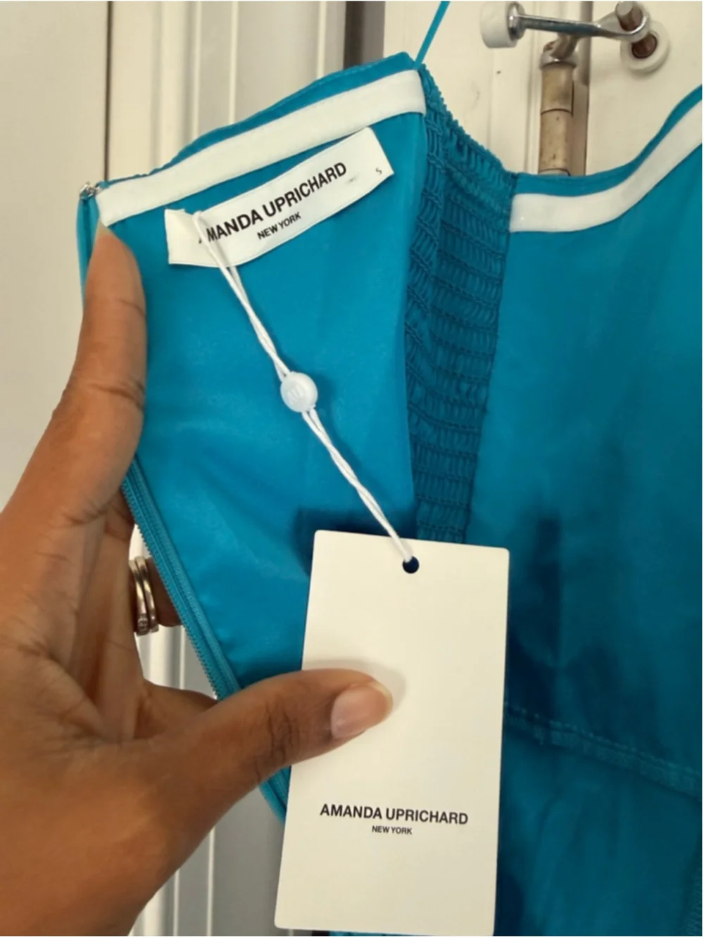 Women's Amanda Uprichard Blue Strapless Midi Dress S - Picture 5 of 5